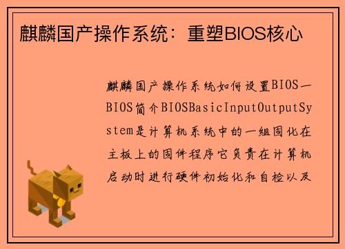 麒麟国产操作系统：重塑BIOS核心